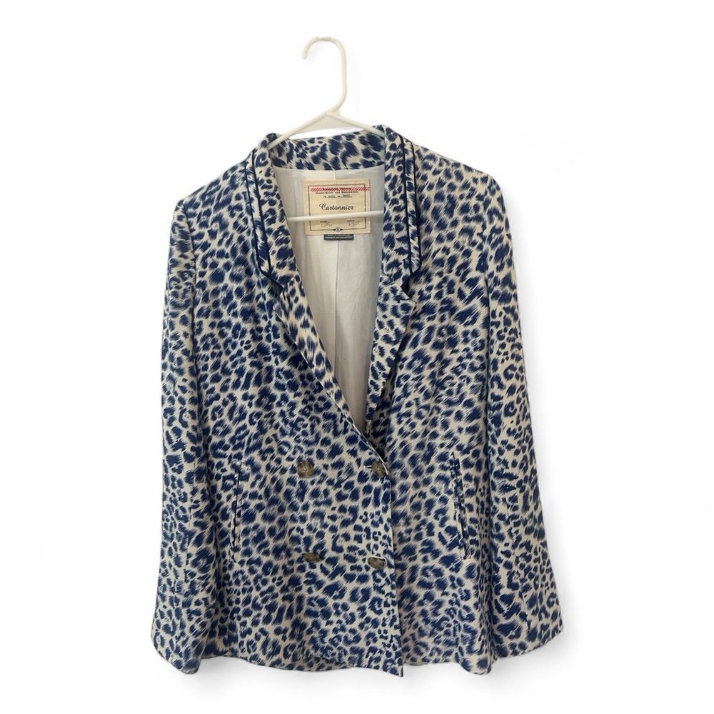 Anthropologie Cartonnier Blue and White Animal Print Blazer